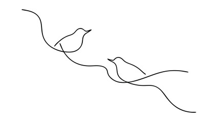 Abstract birds on branches continuous one line drawing