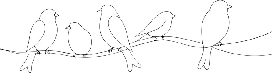 Abstract birds on branches continuous one line drawing