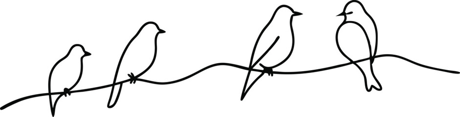 Abstract birds on branches continuous one line drawing