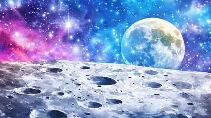 Exploration of cosmic beauty moon surface digital art outer space vibrant environment