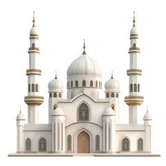 Obraz premium Beautiful Mosque with Minarets Isolated on White and Transparent Background