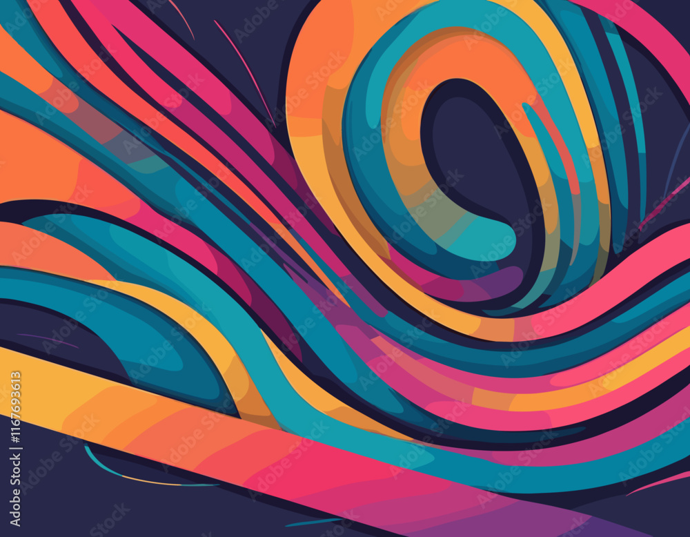 Poster Abstract Background with Dynamic Colorful Line Shapes. Vector Geometric Pattern with Squiggle Gradient Elements.