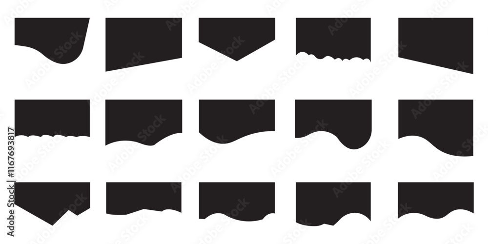 Poster modern black dividers shapes for website pictogram set. set of abstract design separator header and 