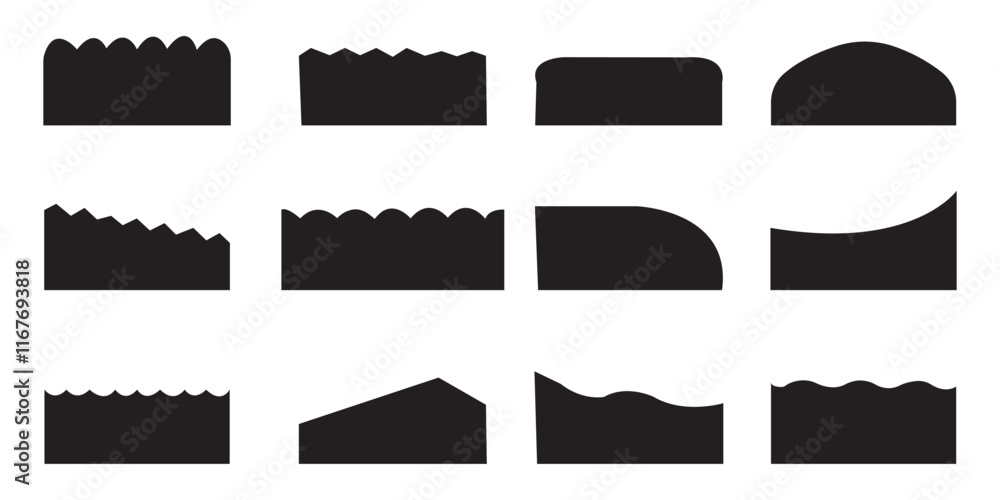 Poster modern black dividers shapes for website pictogram set. set of abstract design separator header and 