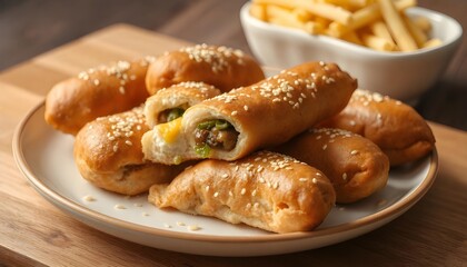 Golden Delights Sesame Seed Pastry Rolls with a Cheesy Surprise