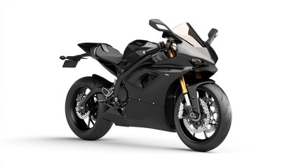Obraz premium Sleek black sportbike, isolated on white.