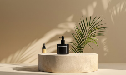 Minimal Product Display on Sleek Podium with Mockup Item Products, Perfect for Modern Product Showcases, Advertising, and Clean, Contemporary Presentations. Ideal for High-End Product Launches.