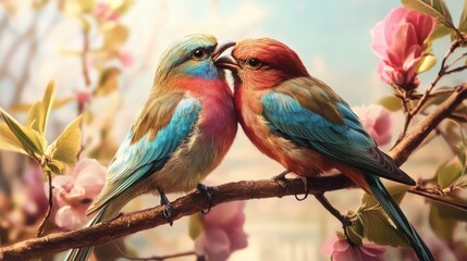 Fototapeta premium Birds lovers on tree