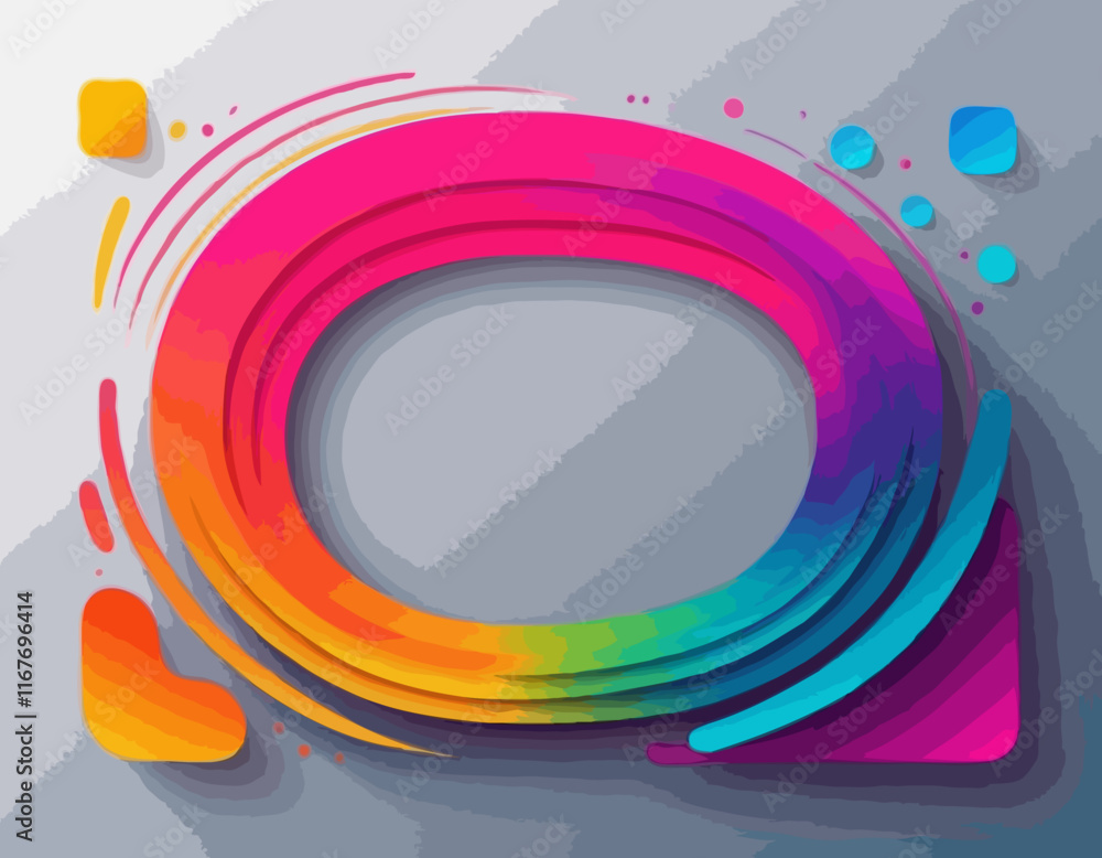 Poster neon colored gradient 3d lines. color curve fluid shapes. doodle vector frame