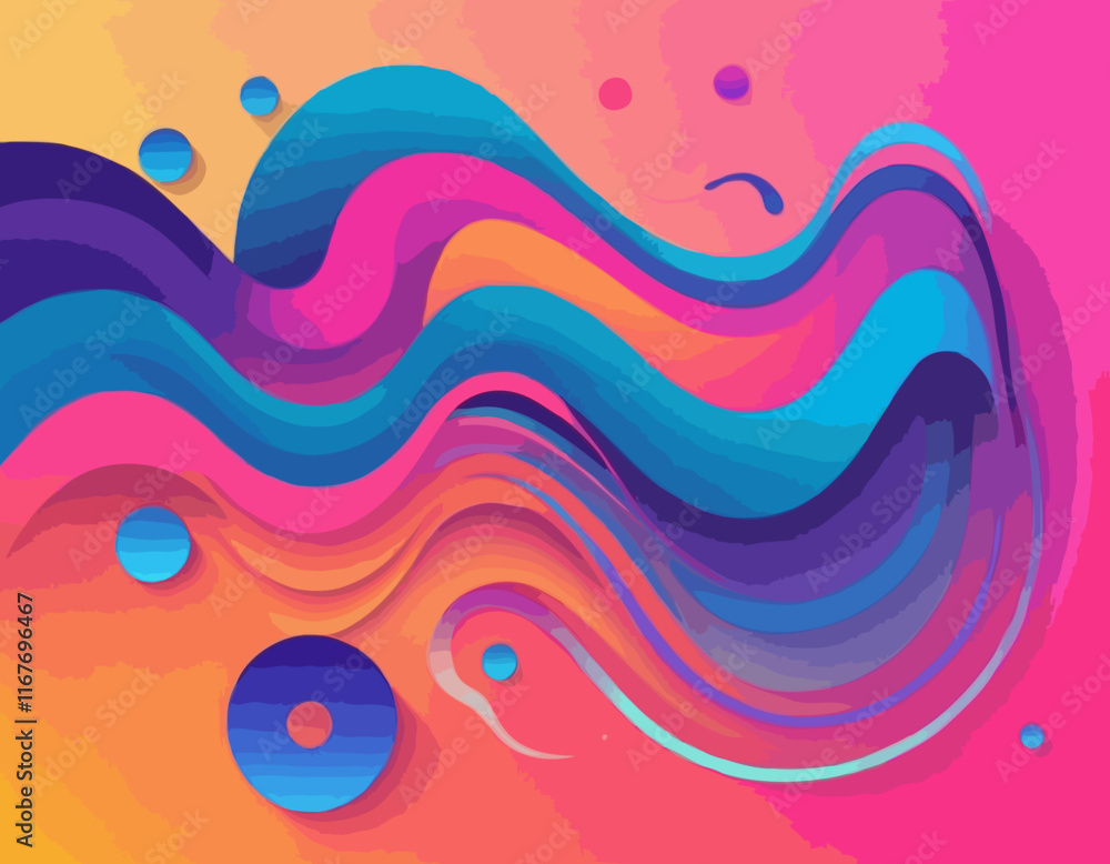 Poster neon colored gradient 3d lines. color curve fluid shapes. doodle vector frame