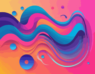 Neon Colored Gradient 3D Lines. Color Curve Fluid Shapes. Doodle Vector Frame