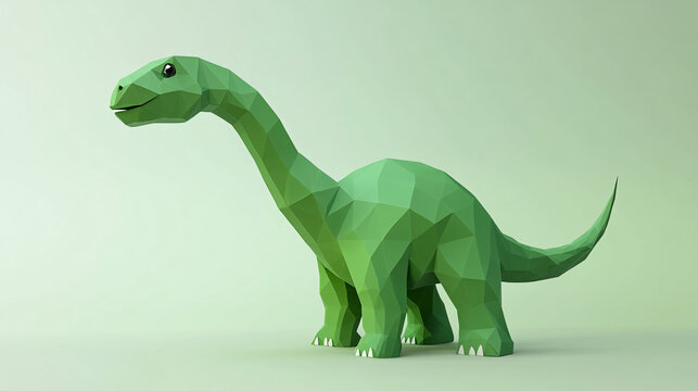 A charming low-poly green dinosaur model with an expressive face standing in a soft pastel environment with a playful aesthetic  
