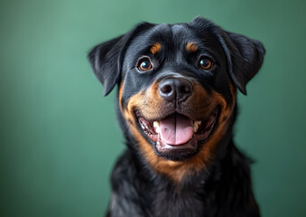 Obraz premium Grinning Rottweiler on Green Glow
