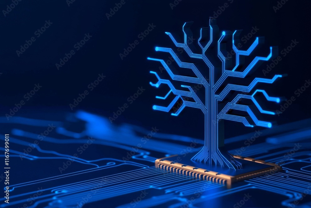 Aufkleber diagram of technology tree, abstract data technology, and data science.