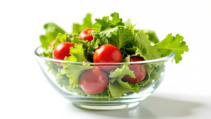 Fresh salad with romaine lettuce and cherry tomatoes in a glass bowl