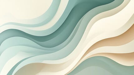 Obraz premium Abstract Wavy Lines in Pastel Green and Beige Tones