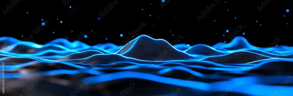 Poster an abstract technological background with a digital wave of dots. network connection structure in 3d