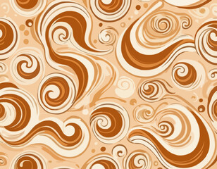 Seamless Pattern with Wavy Salted Caramel. Vector Swirl Background with Flowing Liquid Caramel and Milk. Dessert Illustration for Packaging and Advertising