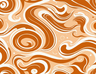 Seamless Pattern with Wavy Salted Caramel. Vector Swirl Background with Flowing Liquid Caramel and Milk. Dessert Illustration for Packaging and Advertising