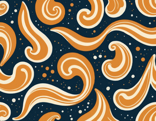 Seamless Pattern with Wavy Salted Caramel. Vector Swirl Background with Flowing Liquid Caramel and Milk. Dessert Illustration for Packaging and Advertising