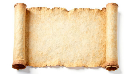 Ancient blank scroll with rolled edges on white background