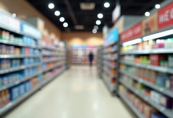Blurry shopping shelves in supermarkets and department stores realistic image, ultra hd, high design