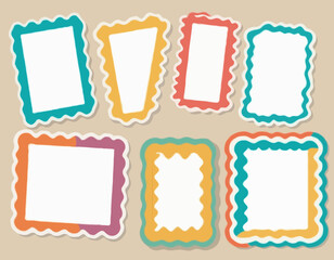 Set of Frames with Corrugated Edges. Simple Labels with Zig Zag Borders. Wiggly Shapes Illustration. Modern Design Elements for Photo and Picture, Frames and Tags