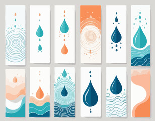 Vector Set of Template Dividers with Drops, Waves and Geometric Shapes. Abstract Design Elements for Top and Bottom on Website, App, Banners or Posters. Isolated Illustration