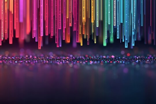 Abstract colorful barcodes forming overlapping patterns on a light surface