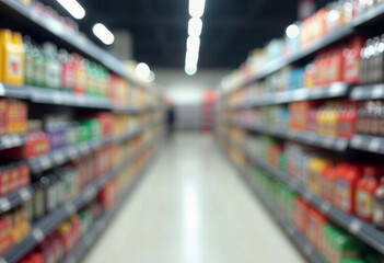 Blurry shopping shelves in supermarkets and department stores realistic image, ultra hd, high design