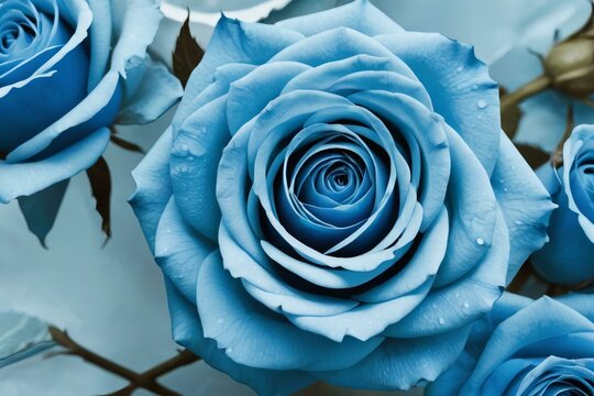 Close up of blooming blue roses symbolizing mystery and intrigue - Powered by Adobe
