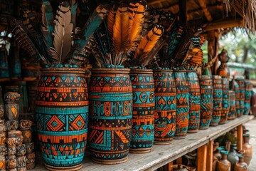 Fototapeta premium Tribal items crafted from local nuts and animal products near Iquitos