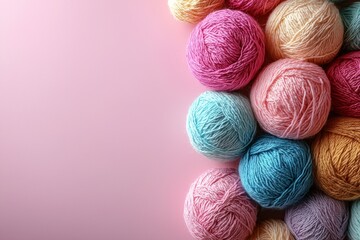 A range of wool yarn and knitting needles set against a backdrop designed for creative knitting, with ample text space