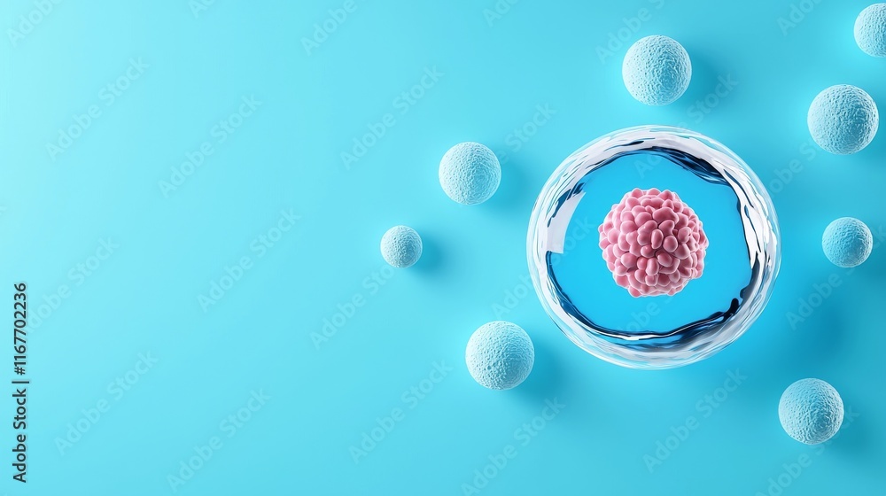 Poster abstract concept of a cell. microorganisms viewed under a microscope.