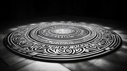 Obraz premium Intricate circular design on floor, illuminated.