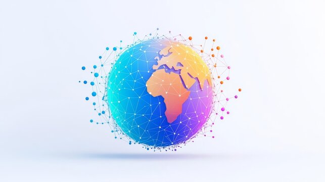 Colorful globe representation with dotted connections and continents.