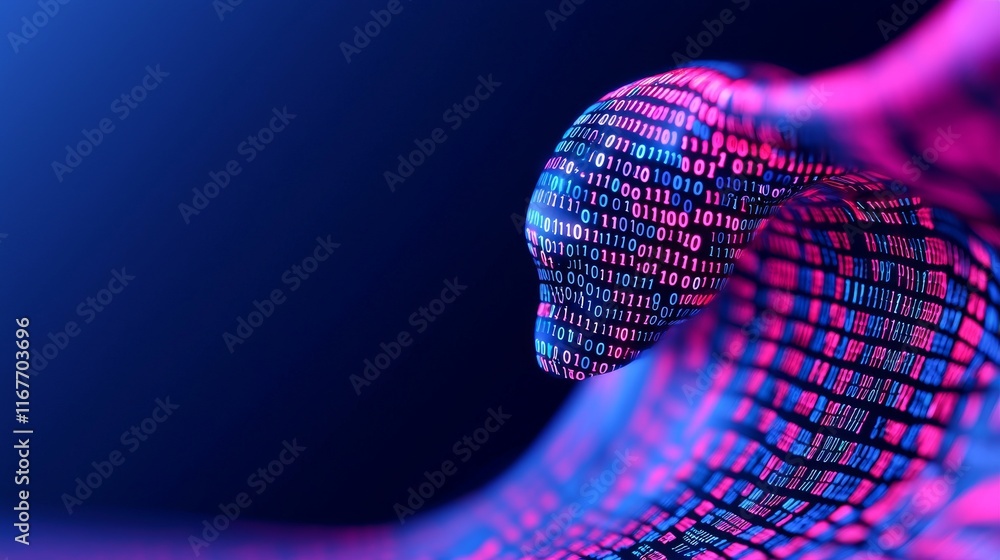 Poster illustration of big data technology and data science. concept of data flow. complex information quer