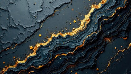 Obraz premium Black and grey marble ink with gold accents on textured paper background , minimal, art