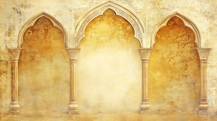 Naklejka premium Ornate Triple Archway Columns Antique Wall Design