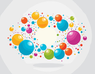 Vibrant 3D Molecules in Flight, Science-Inspired Banner Design, Playful Vector Illustration for Children's Birthday Celebrations, Colorful Balloon Poster with Vitamin-like Spheres.