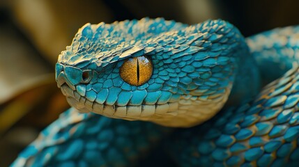 Fototapeta premium Stunning Close-Up of a Vibrant Blue Gaboon Viper