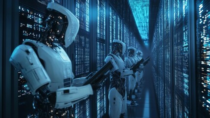 Robots working in a modern data center.