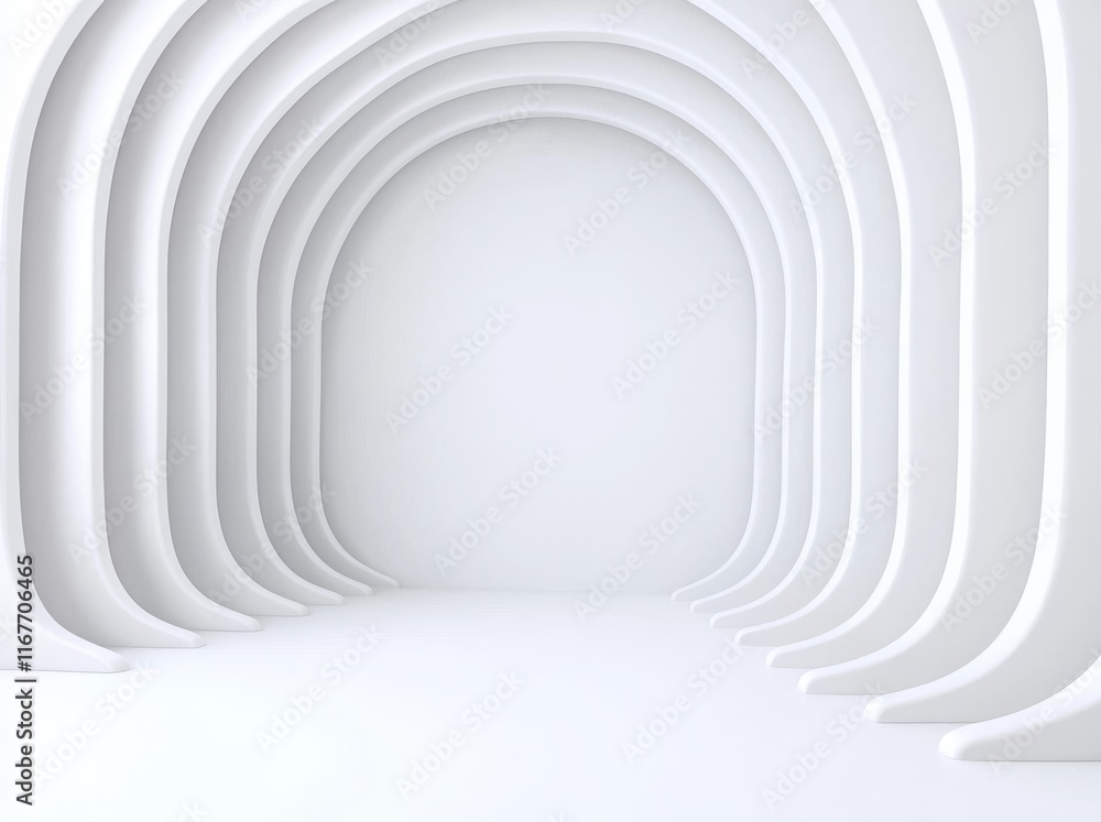 Poster abstract view of white patterned space, perspective on future architectural design.