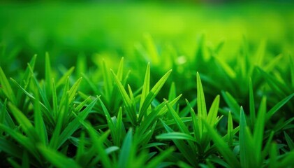 Fototapeta premium Dense, emerald green grass with scattered blades, grass texture, emerald green, leafy