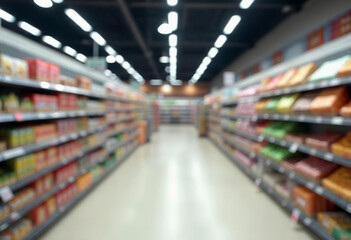 Blurry shopping shelves in supermarkets and department stores realistic image, ultra hd, high design