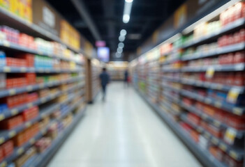 Blurry shopping shelves in supermarkets and department stores realistic image, ultra hd, high design