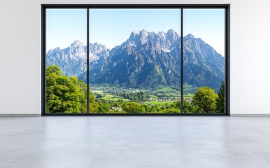 A contemporary structure featuring a terrace and swimming pool, with a mountain backdrop, symbolizing a family holiday. 3D visualization.