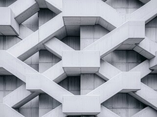 A minimal, modern architecture-inspired staircase featuring an abstract black and white triangle pattern in an infinite spiral, symbolizing spirituality.