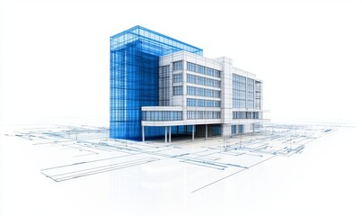 Fototapeta premium Background in architecture. Wireframe perspective of a 3D building design and my personal model.