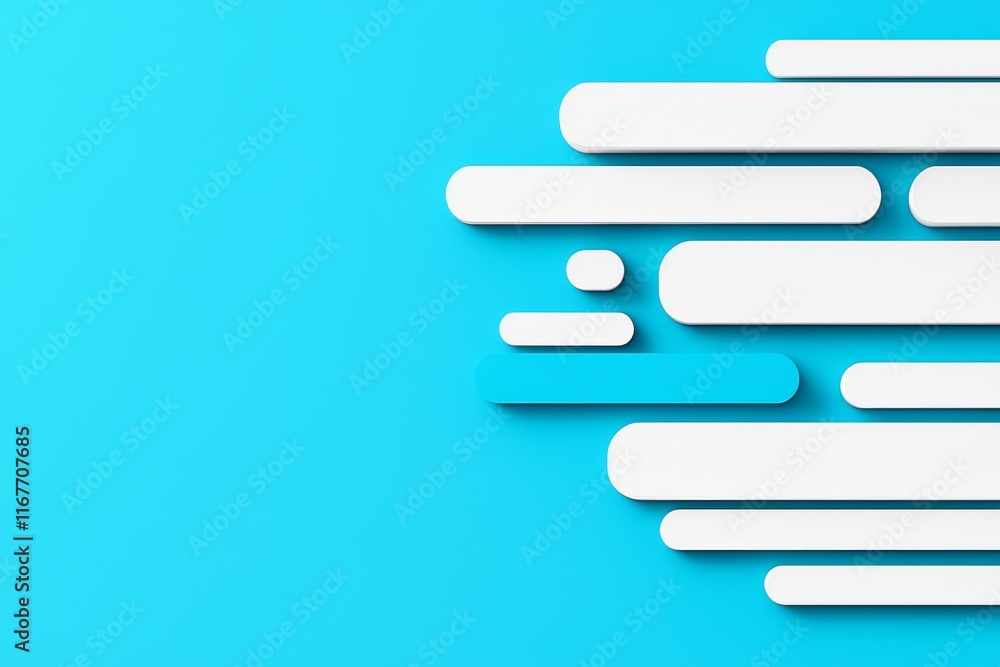 Poster a blue background with an illustrated pattern, featuring a triangular texture and a video play butto